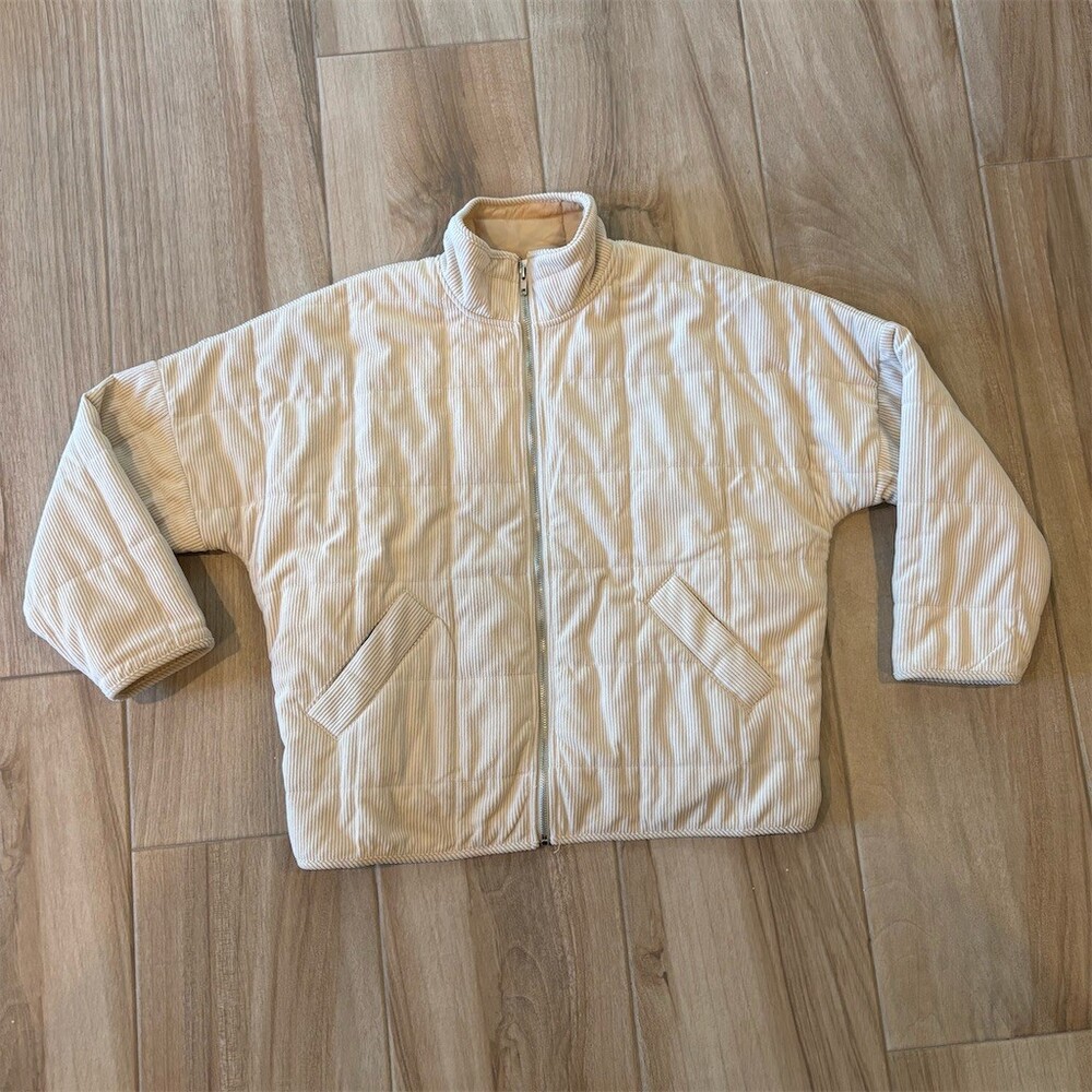 Altar’d State Jacket Womens 2XS Beige Quilted Full Zip Stand Collar